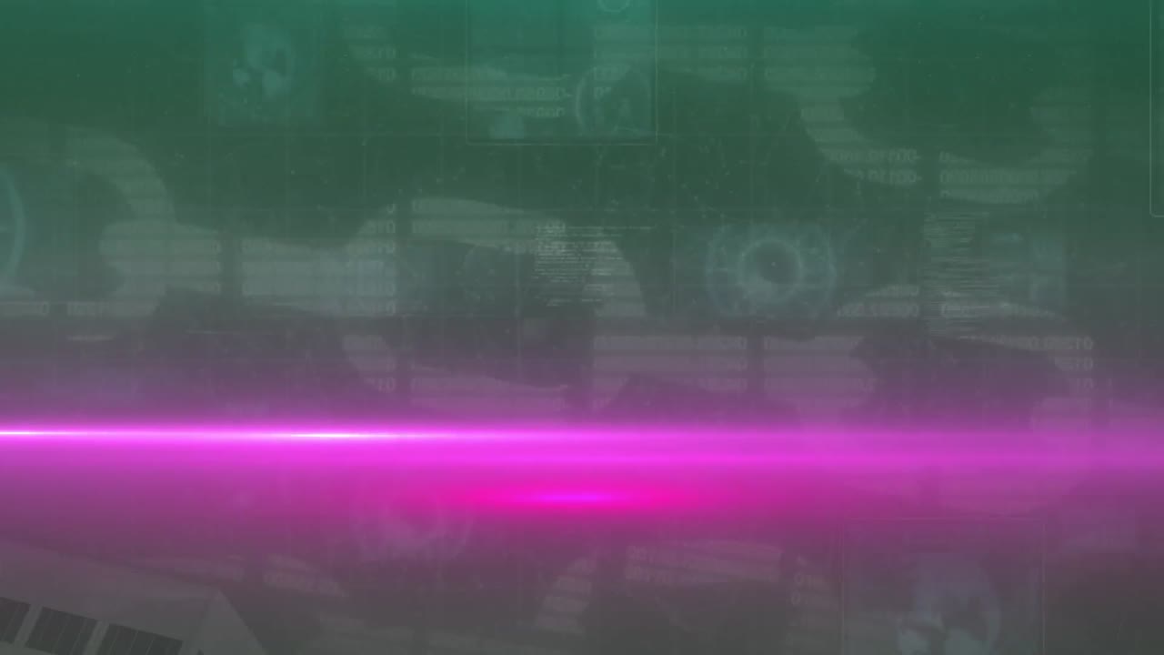 Animation of lights, screens and blockchain in green space