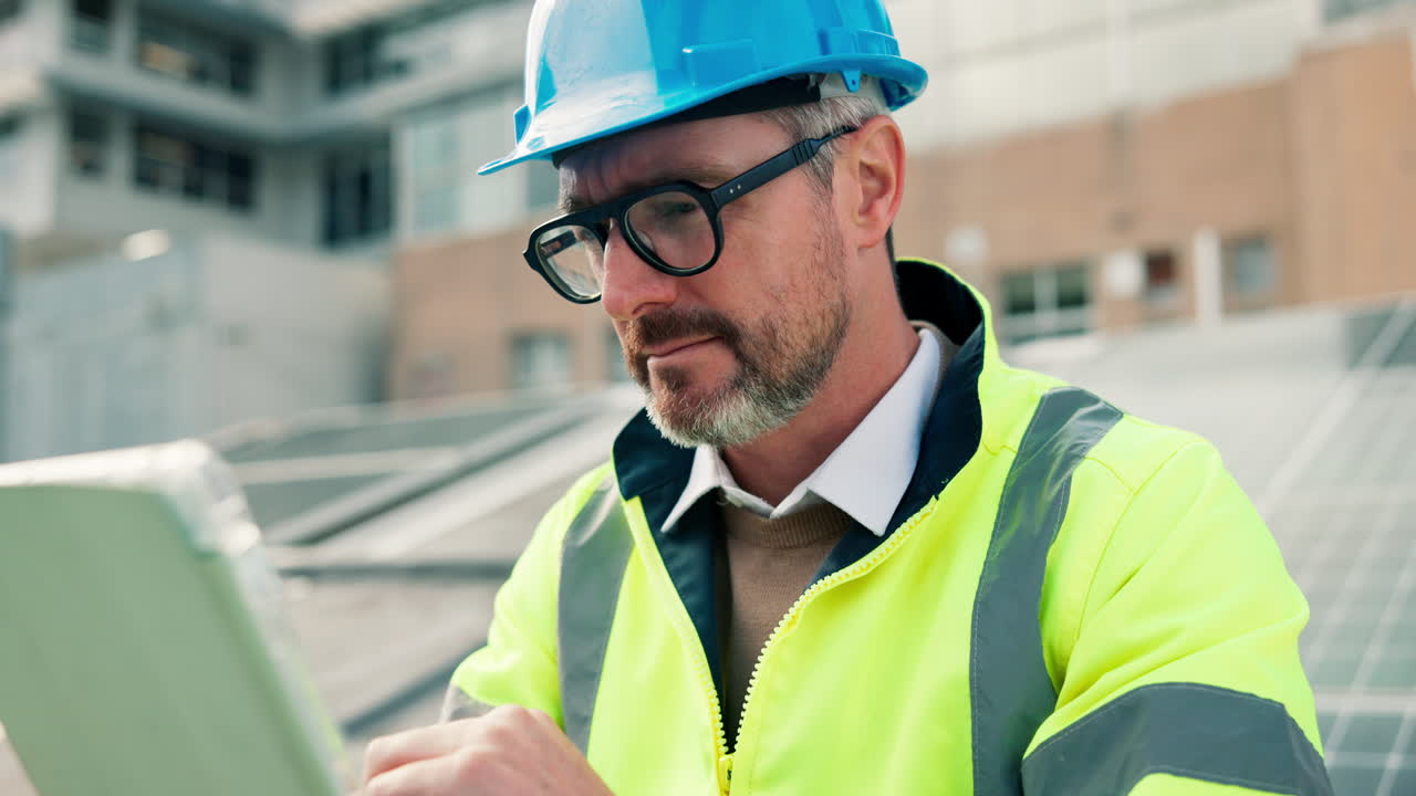 Construction worker with solar panels