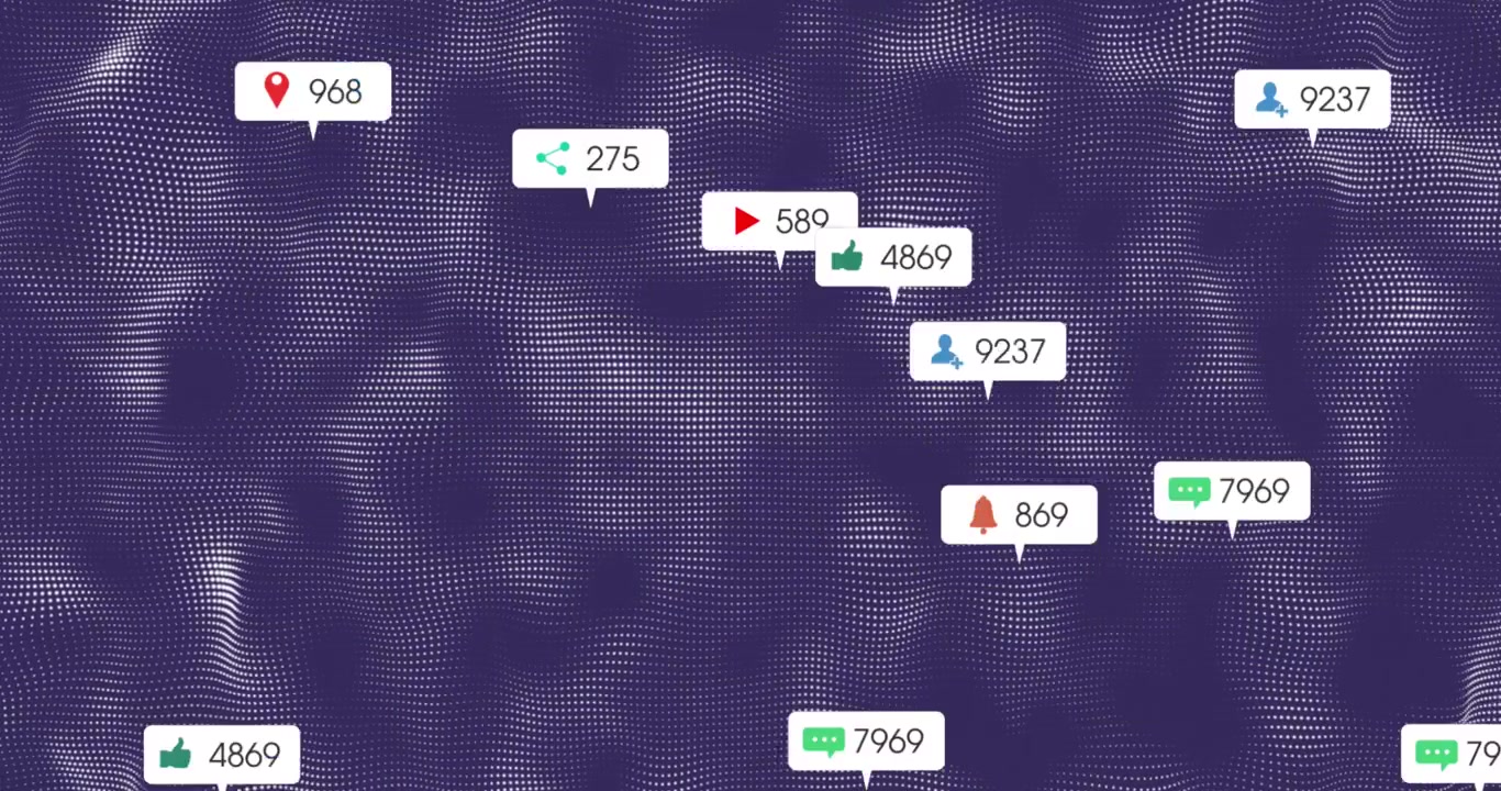 Animation of notification bars over dynamic wave pattern against abstract background