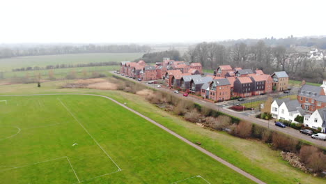 aerial - residential of northampton, a cold morning with view above the houses from the sky in united kingdom, europe