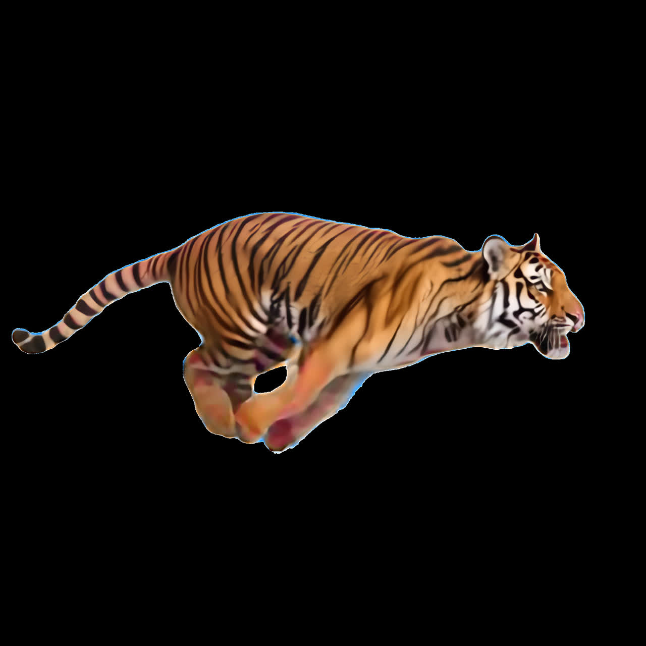 Dynamic tiger leaping forward animation isolated asset, transparent 4K video, alpha channel, ProRes
