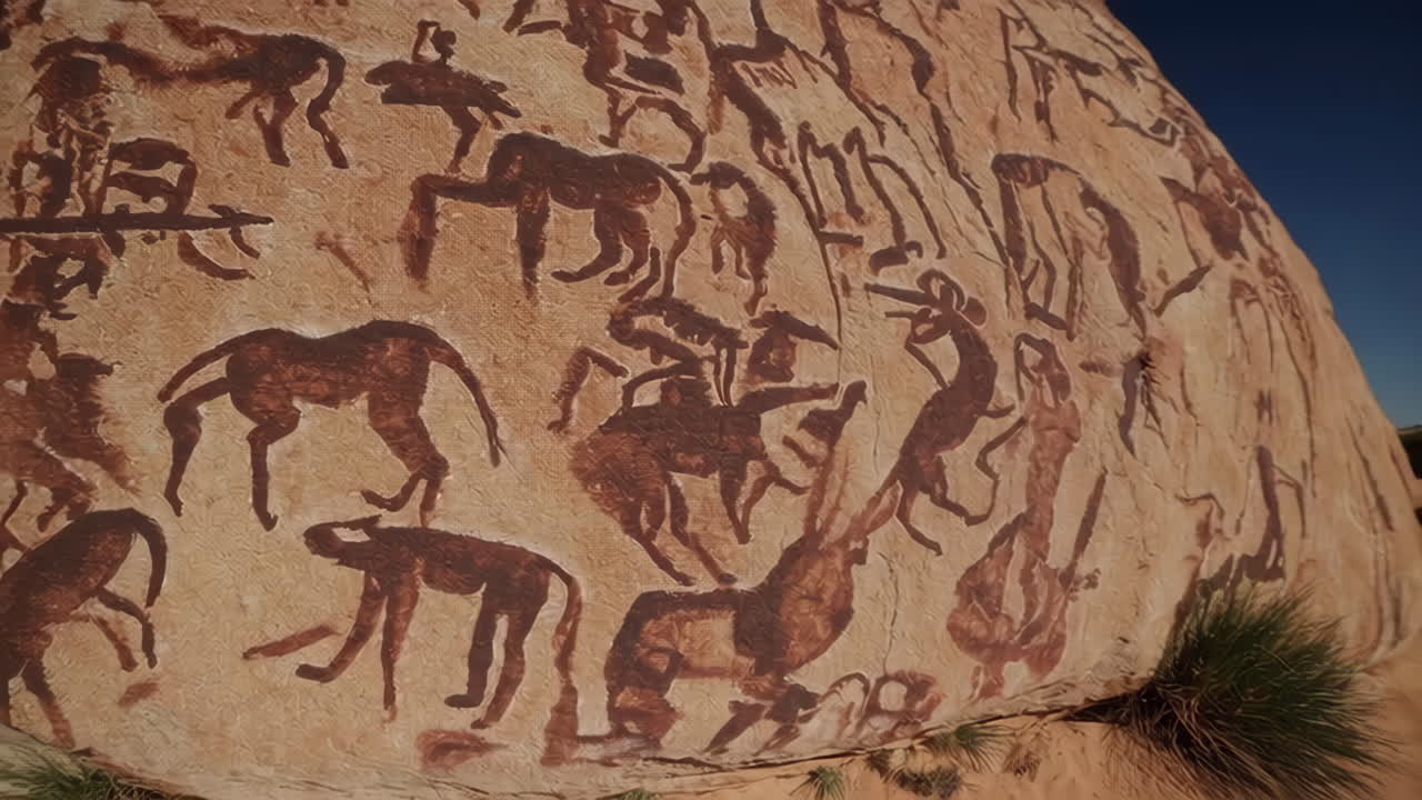 Ancient Rock Art with Animal and Human Figures