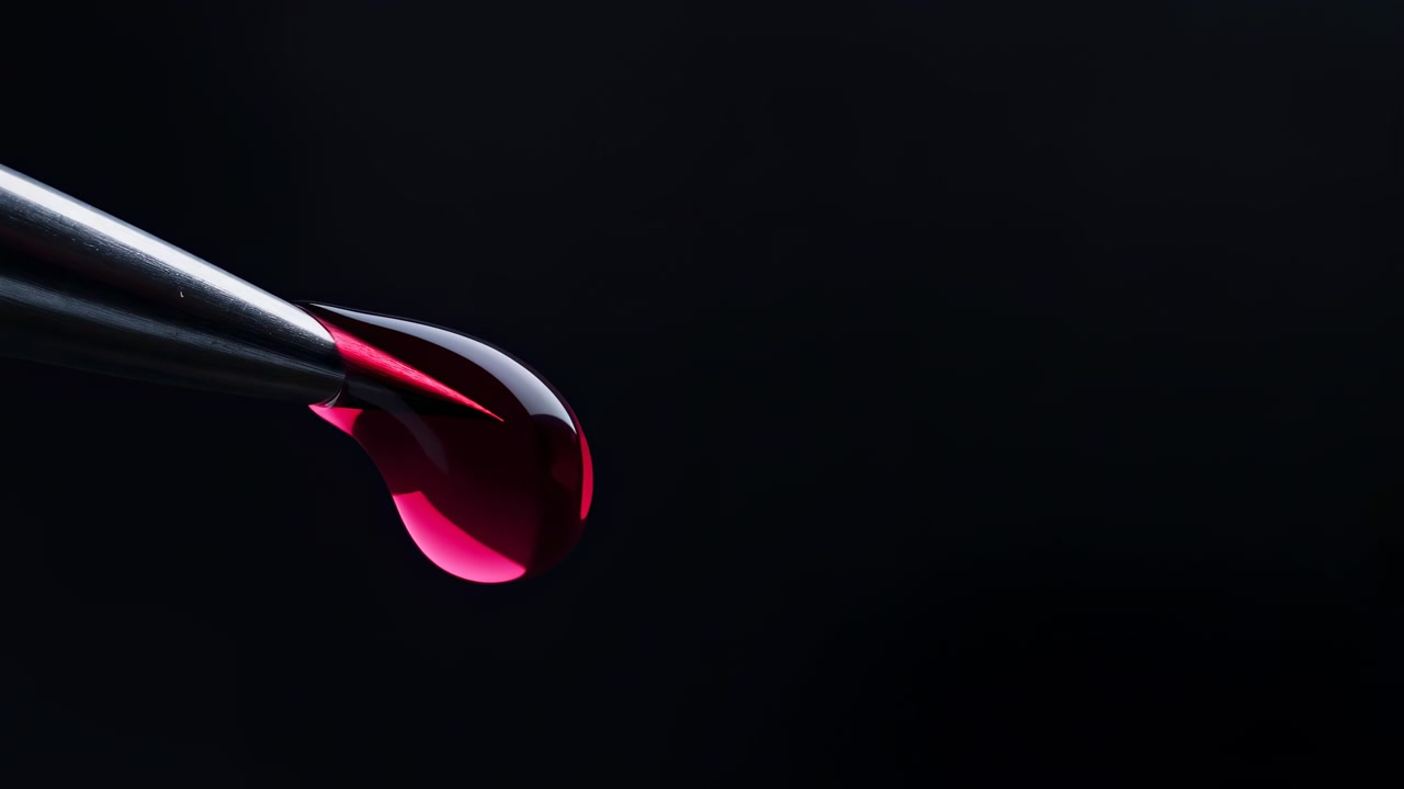 Curved glossy material shifts subtly across black background, showing flowing contours, reflective edges, and vivid pink illumination while maintaining minimal composition and abstract visual focus.