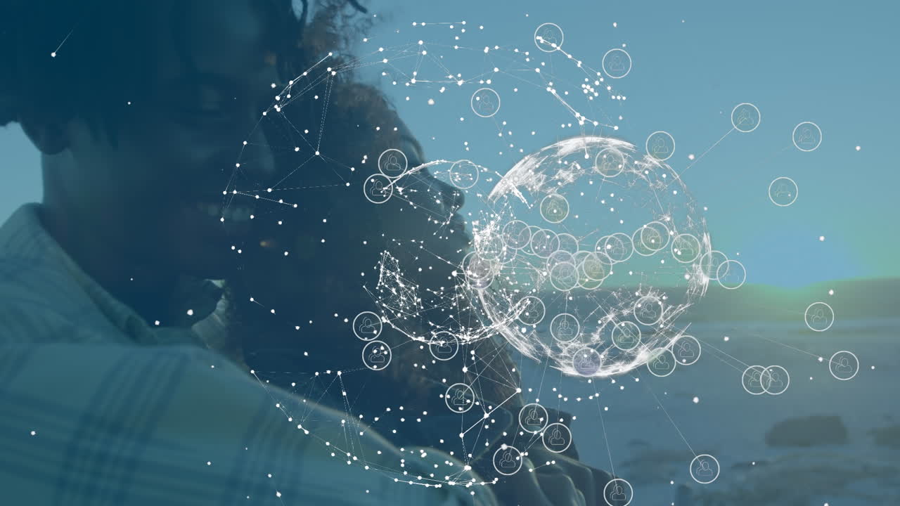 아프리카계 미국인 커플에 대한 미디어 아이콘과의 연결 네트워크의 애니메이션