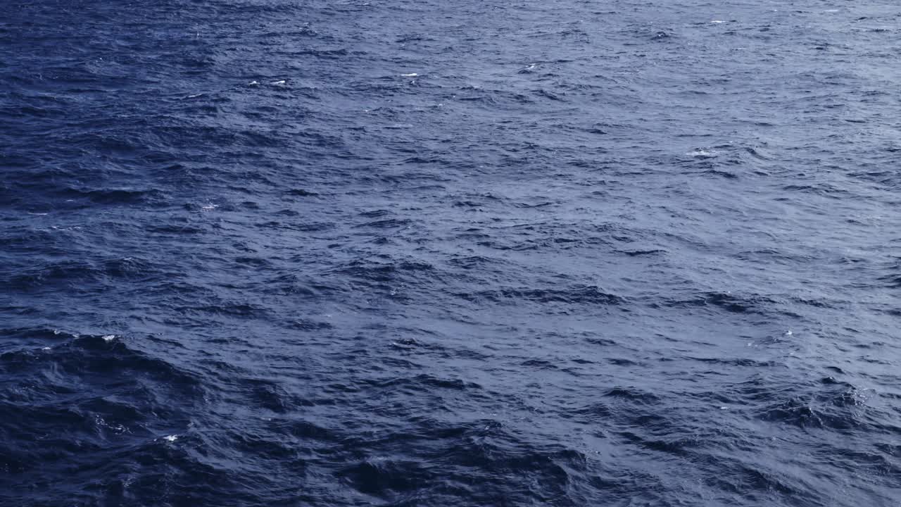 Slow Motion Ocean Background of Gentle Waves and Ocean Sea Water Swell, Close Up of Blue Sea Water with Copy Space, View from Ship or Boat While Sailing in Calm Waters in Open Water at Sea