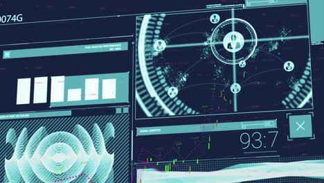 Animation of interface with data processing against blue background