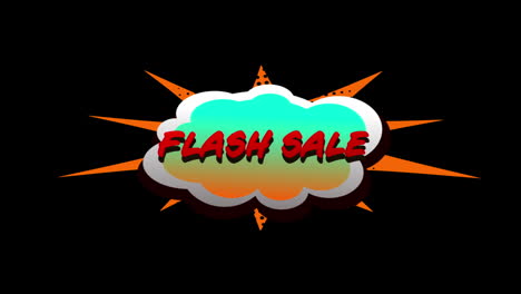 texto de venta flash en estilo de dibujos animados nube por encima de la explosión 4k