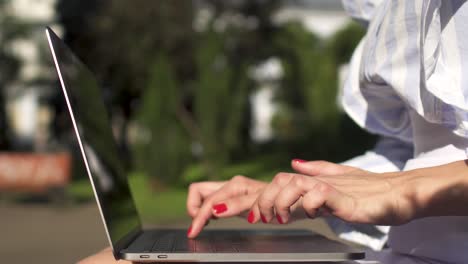 woman working at laptop in park