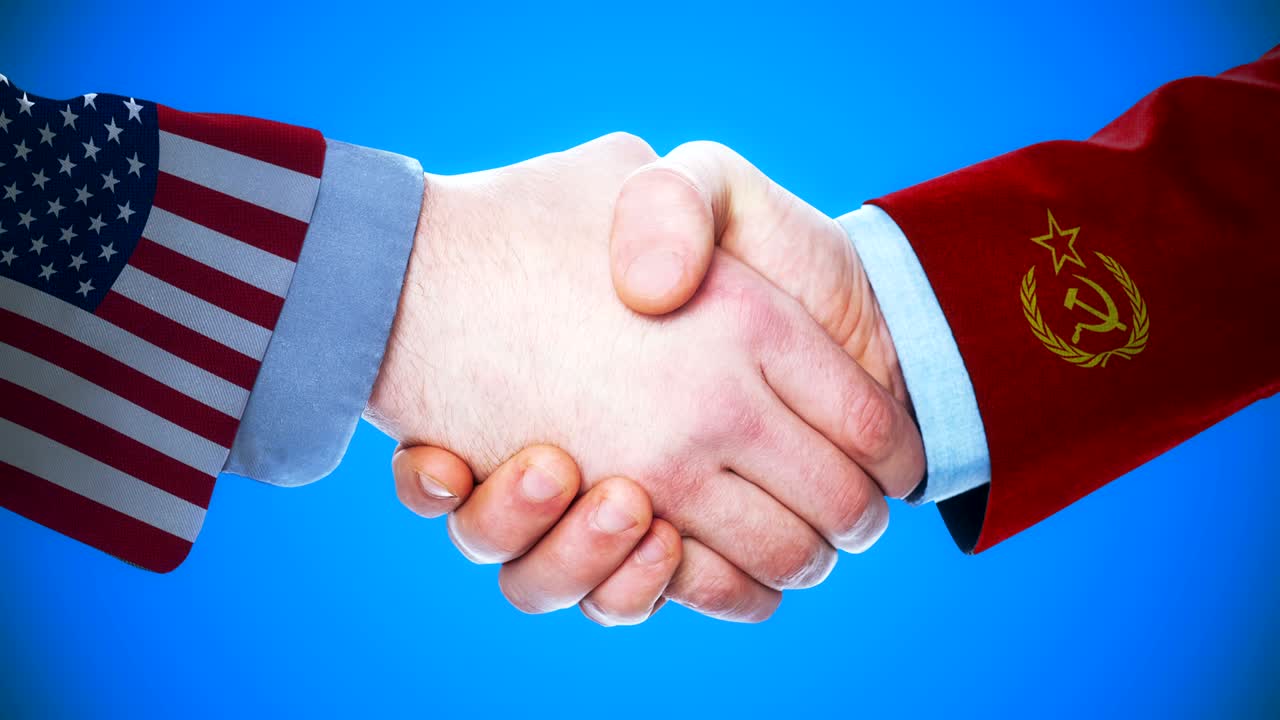 United States - Soviet Union / Handshake concept animation about countries and politics / With matte channel