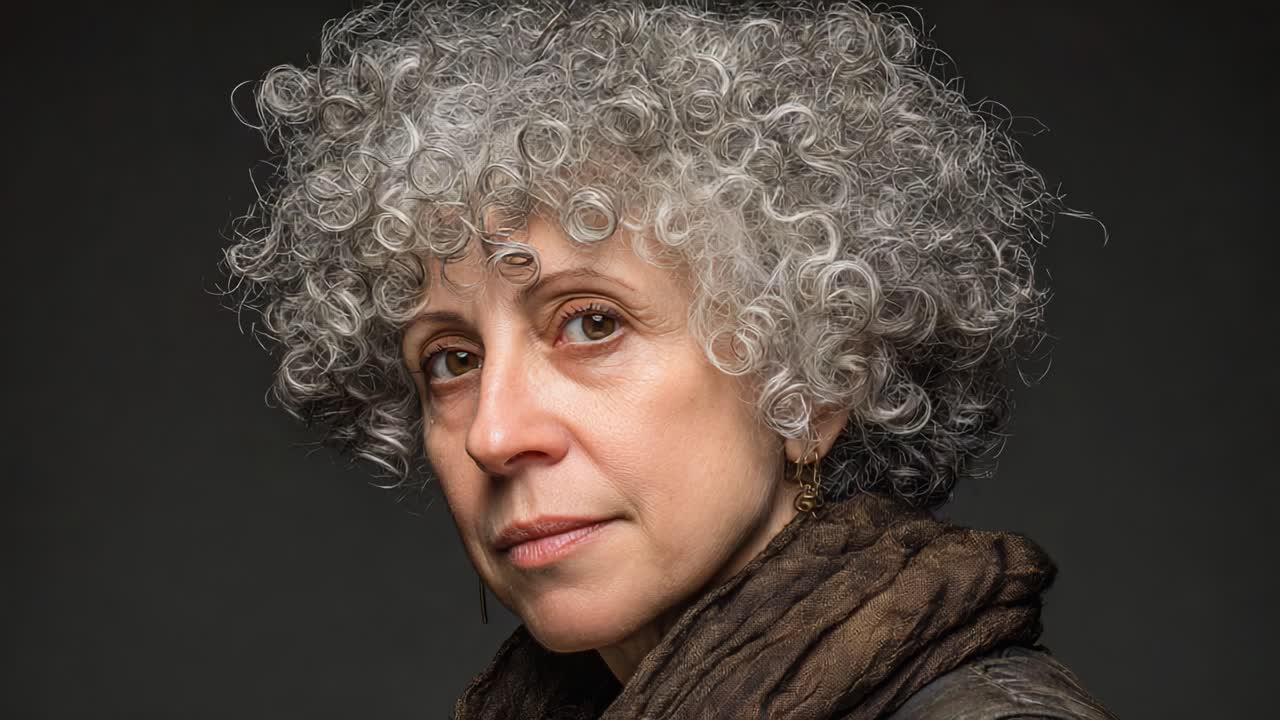 Captivating Portrait of a Woman with Distinctive Curly Hair, Showcasing Natural Beauty and Expressive Features in a Studio Setting