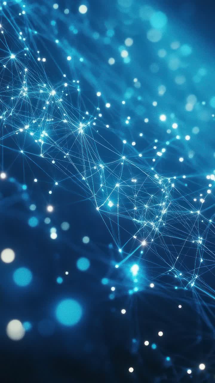 Dynamic low-angle video of interconnected blue lines and glowing nodes, illustrating a futuristic