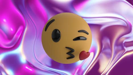 animation of kiss emoticon over pink wavy background