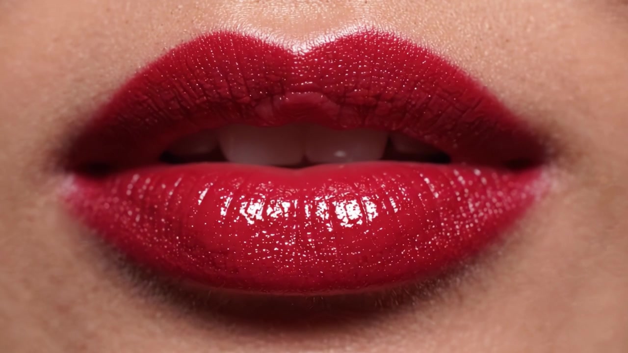 A Stunning Close-Up of Glossy Red Lips Showcasing the Allure and Beauty of Rich Lip Color for a Striking Makeup Look
