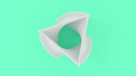 animación 3d renderizado por computadora de triángulo blanco volando hacia arriba y girando alrededor. animación de bucle sin costuras de 4k.