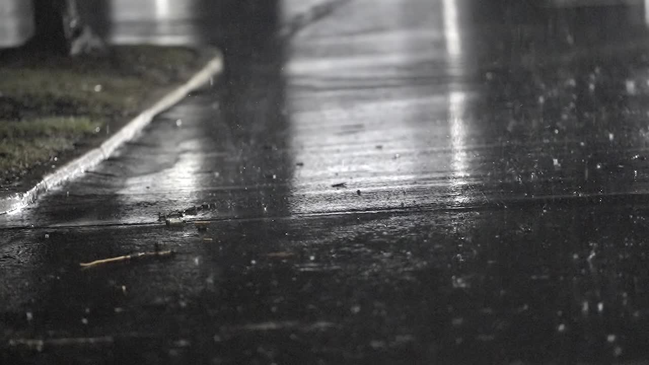 Slow Motion Rain Drops During Night Thunderstorm