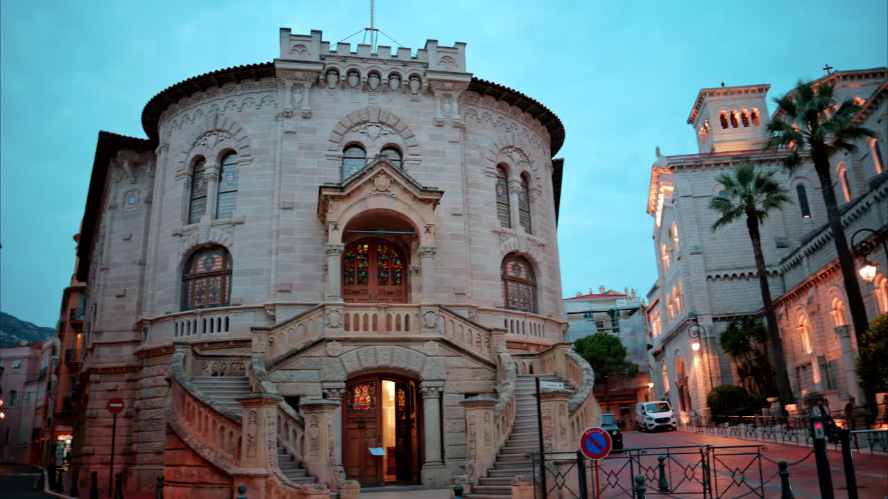 Monaco City, Monaco - September 4, 2024: The facade of the Palace of Justice in the Old Town in the evening