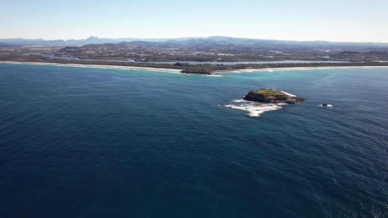 Panoramic View Of Cook Island And Fingal Head On The Tasman Sea In NSW, Australia - Drone Shot