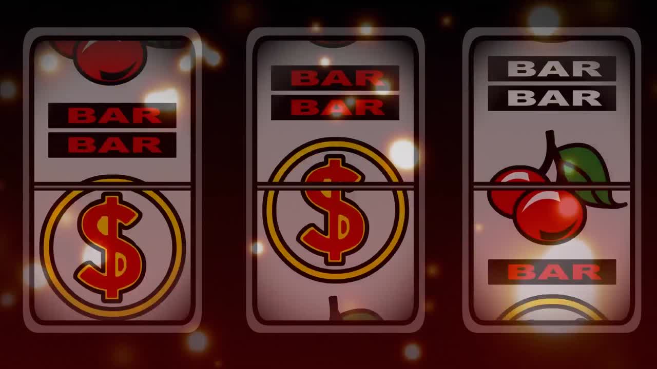 Animazione di vincita di slot machine circondata da effetto bokeh