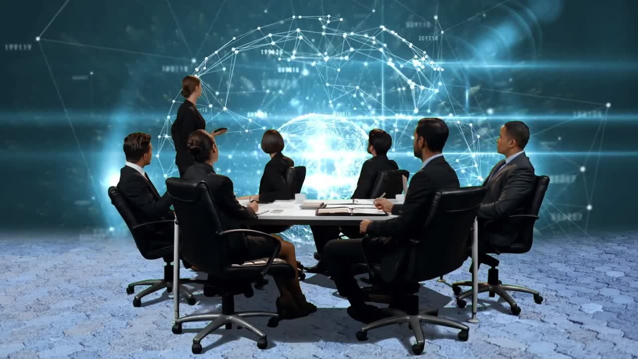 mujer explicando la esfera digital a sus colegas