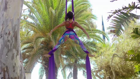 agile young gymnast working out on ribbons