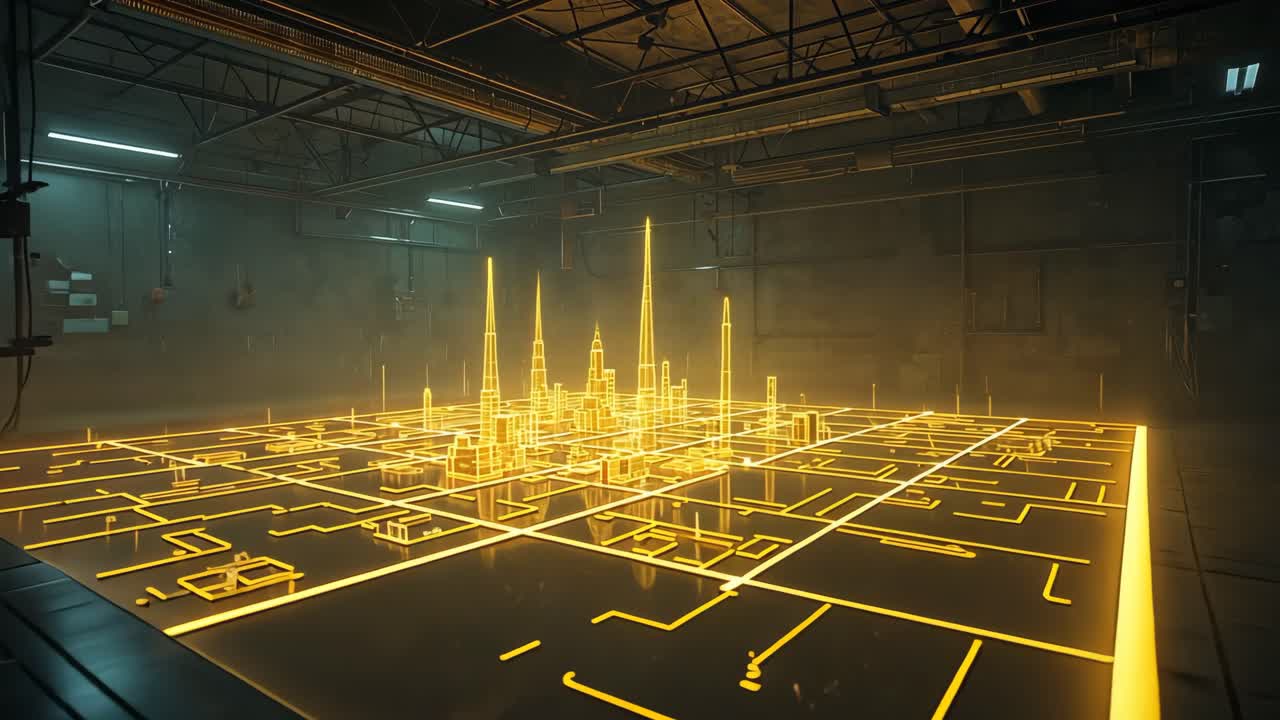 Futuristic Holographic Cityscape on Grid