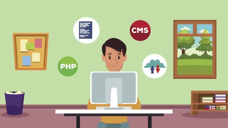 programador usando el escritorio en la oficina