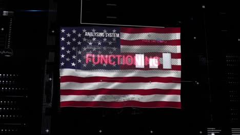 Data-processing-over-U.S.-flag-waving-against-black-background