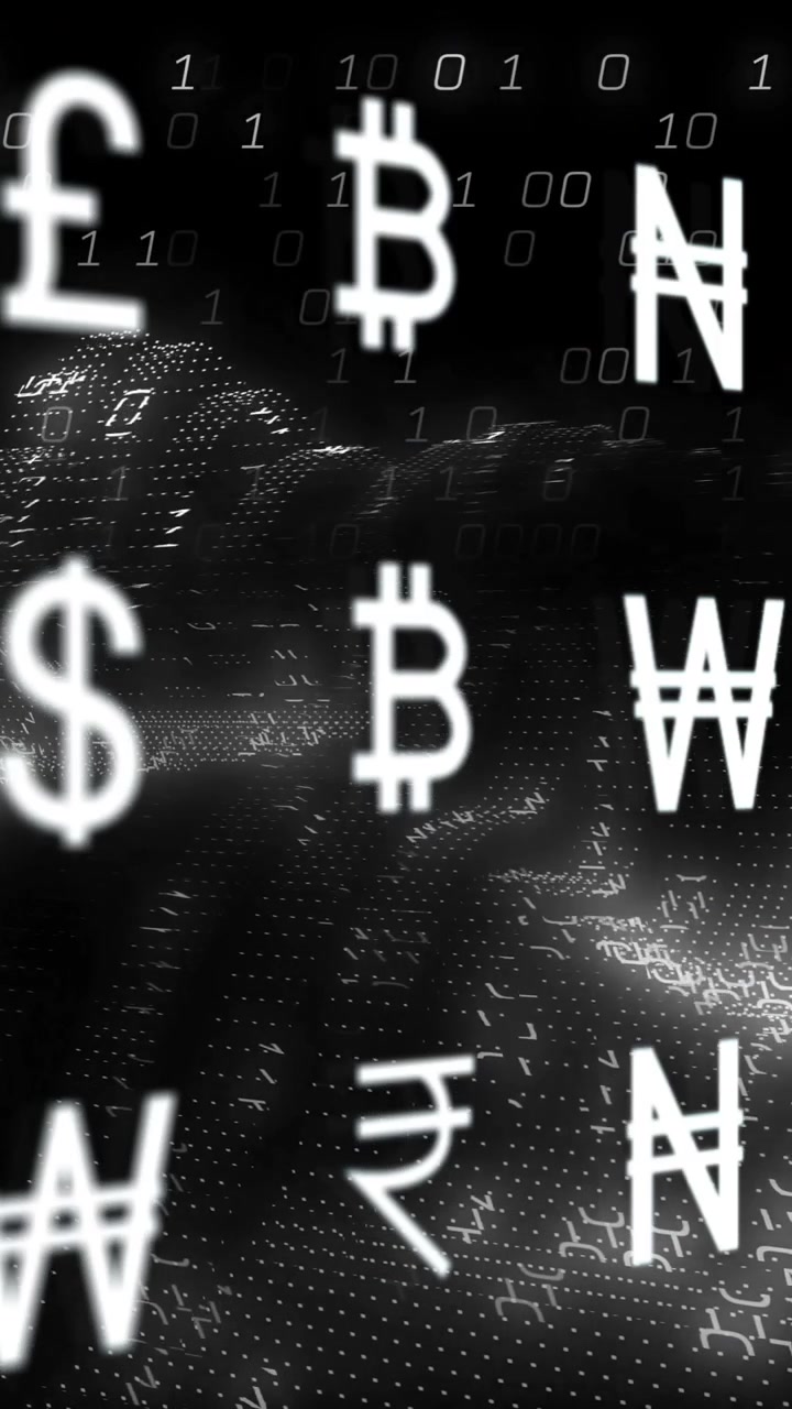 Animazione di icone di valuta digitale, connessioni e codifica binaria