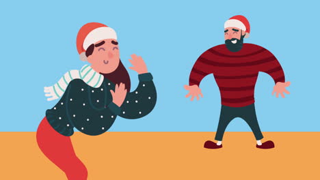 christmas couple characters celebrating animation