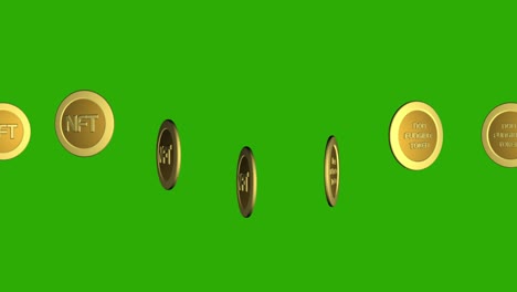 animation of wave rotating 3d golden ntf coins. ntf token spinning in a 360 degree. nft cryptocurrency. non-refundable token. global payment system. online technology money exchange. alpha channel. 4k