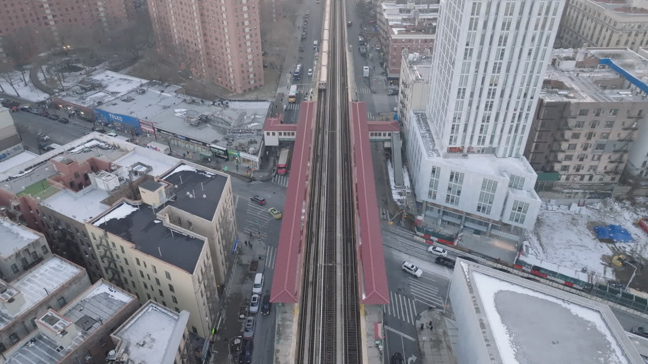 하렘의 지하철의 공중 풍경, 뉴욕의 겨울 오후에 찍은 사진.