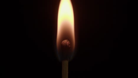 close up of a lit match burning in the dark