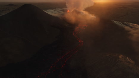 volcanic eruption at sunset