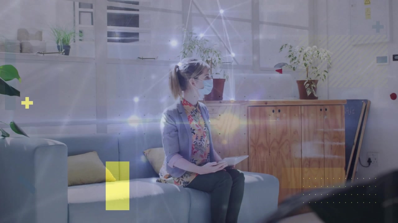 Animation of network of connections over diverse business people working at office