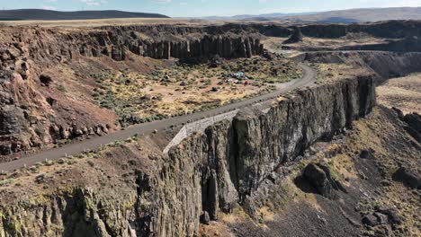 aerial view of the frenchman coulee highway leading to the rock climbing feature