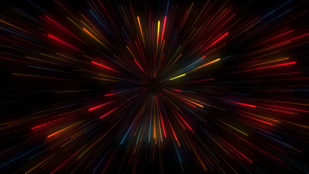 Abstract creative speed background. Speed of red, yellow and blue light, neon glowing rays in motion.