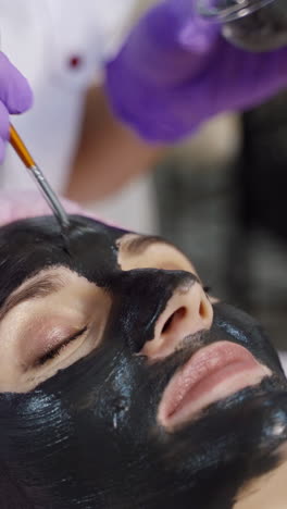 spa facial mask application. spa beauty organic facial mask application at day spa salon. vertical video