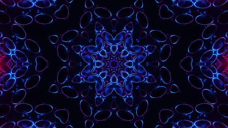 Design de animação colorido com fundo vermelho. Loop VJ Caleidoscópico