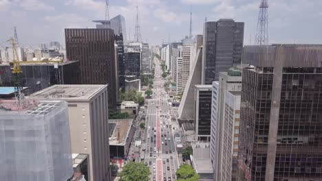 avenida paulista in sao paulo, brazil in a cloudy summer day-aerial static shot