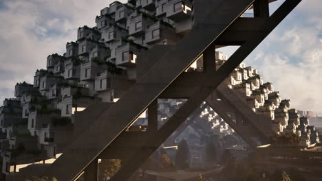 Futuristic Pyramid-Shaped Apartment Complex with Green Spaces