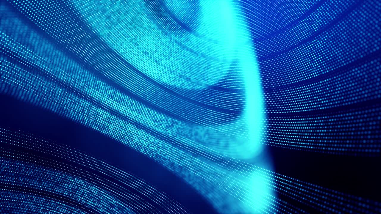 el fondo abstracto en bucle de 4k de partículas de brillo forma líneas, superficies como paisajes futuristas en el ciberespacio o hologramas. tema de ciencia ficción de microworld, nanotecnología o espacio cósmico. estructura esférica