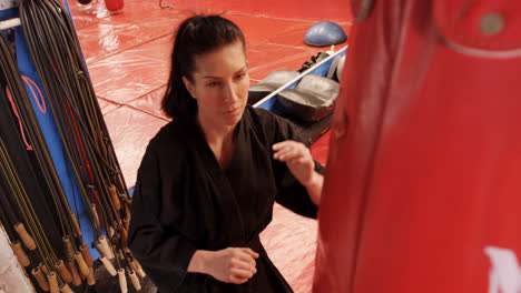 karate player kicking a boxing bag