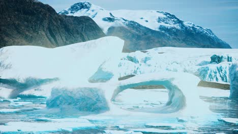 antarctic icebergs near rocky beach