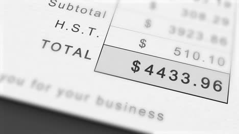 animated growing invoice total in canadian dollars including hst