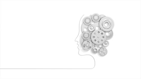 cabeza humana con engranajes. concepto de tecnología de negocios. animación 3d