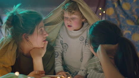 lgbtq family chatting before bedtime