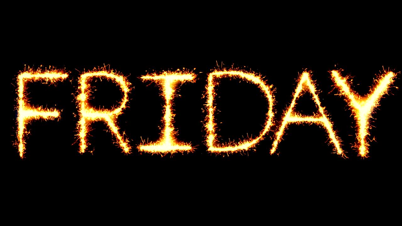 el viernes el texto brilla el brillo las chispas el bucle de fuegos artificiales la animación