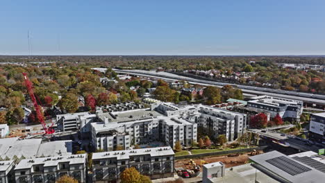 Atlanta Aerial v760 fly from O4W across hulsey yard towards reynoldstown neighborhood capturing residential housing area beautiful autumn color trees - Shot with Mavic 3 Cine - November 2021