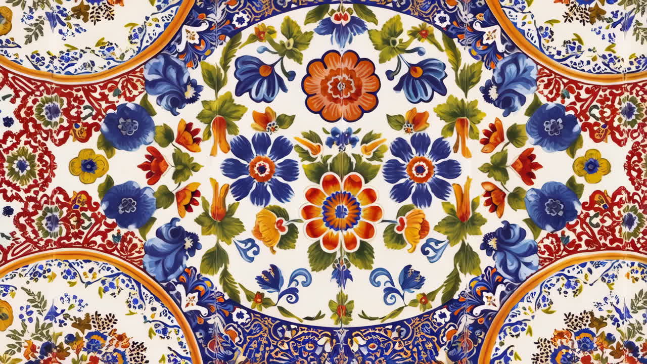 Arte con motivo floreale e a piastrelle