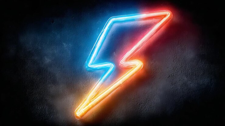 A Vibrant Neon Lightning Bolt Illuminating a Dark Background, Showcasing the Dynamic Energy and Captivating Colors of Contemporary Neon Artistry